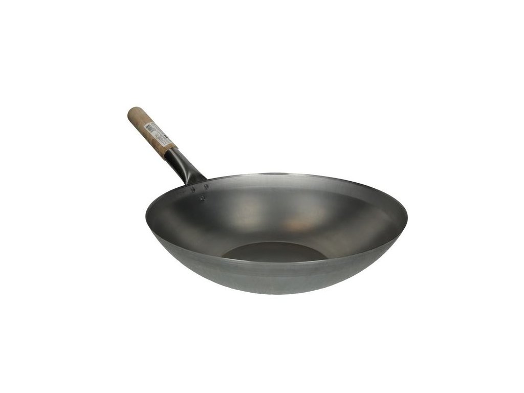 Pánev WOK ocelová 38 cm ploché dno - ASIAFOOD.CZ