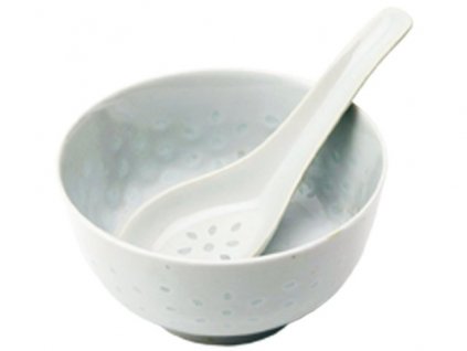 Miska se lžičkou rýžový porcelán 11 cm (bílá)