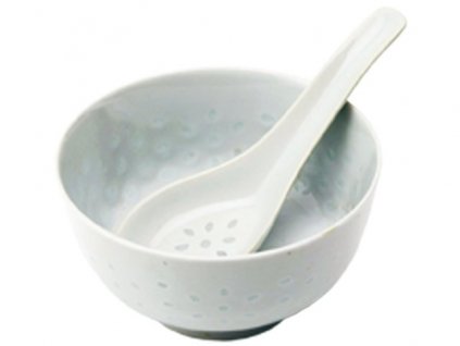 Miska se lžičkou z rýžového porcelánu 11 cm (bílá)