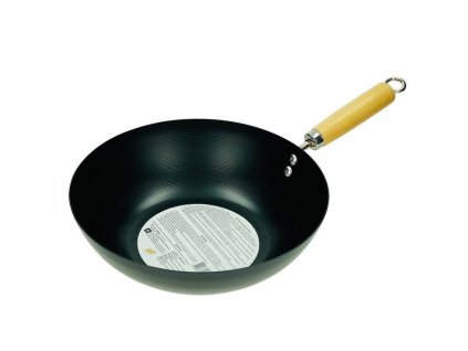 Pánev wok s dřevěnou rukojetí 28 cm ploché dno