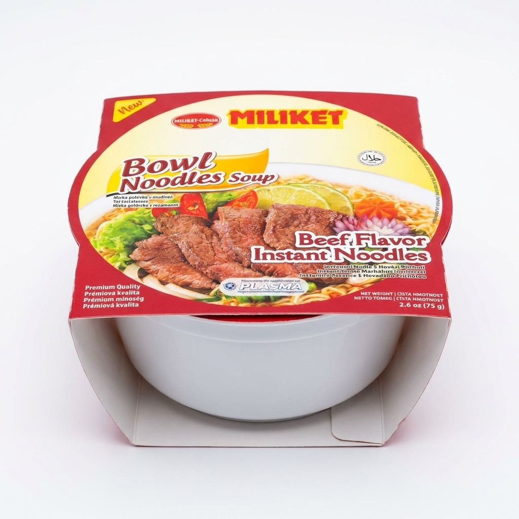 COLUSA-MILIKET Miliket Bowl Noodles Soup - instantní nudle s hovězí příchuťí 75 g