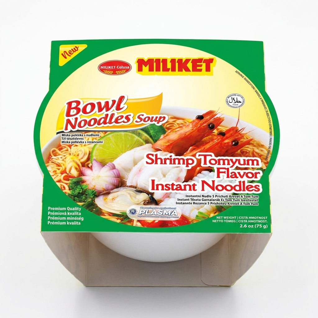 COLUSA-MILIKET Miliket Bowl Noodles Soup - instantní nudle s příchuťí Tom Yum krevety 75 g