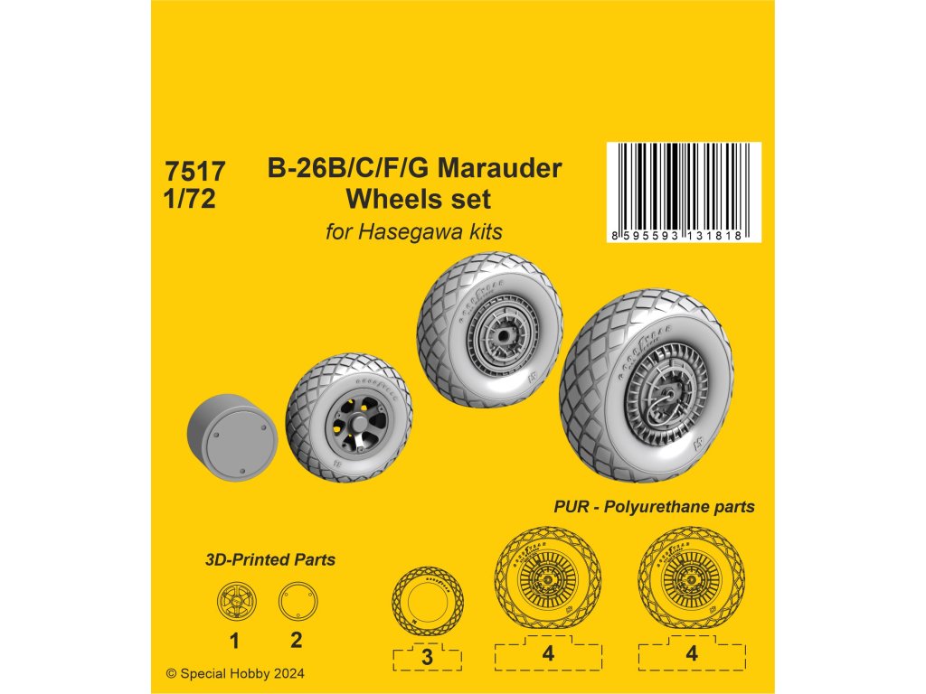 1/72 B-26B/C/F/G Marauder Wheels set / for Haseg. and Edu  kits