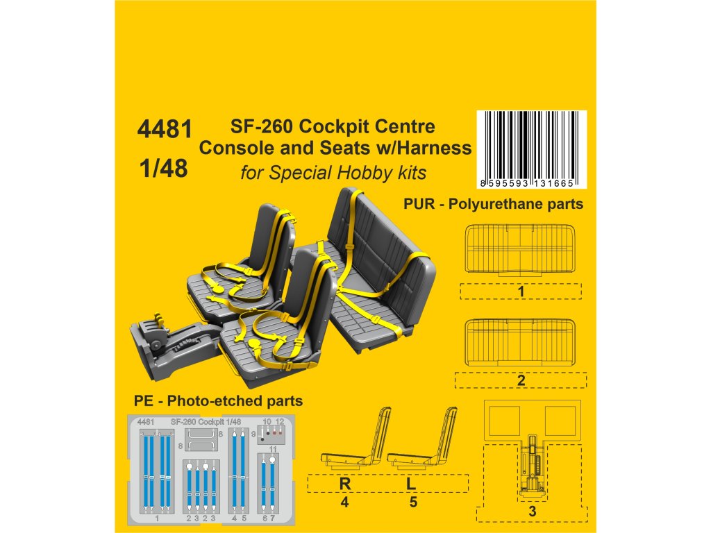 1/48 SF-260 Cockpit Centre Console and Seats w/Harness / for SH kits