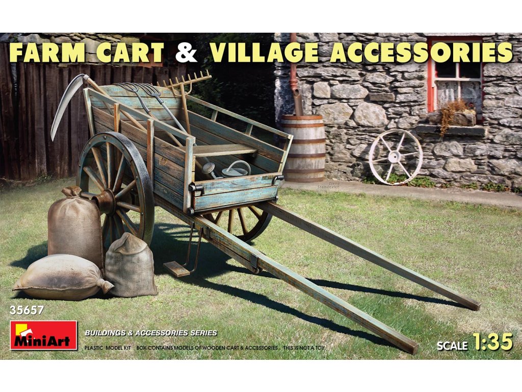 42227 1 35 farm cart with village accessories miniart
