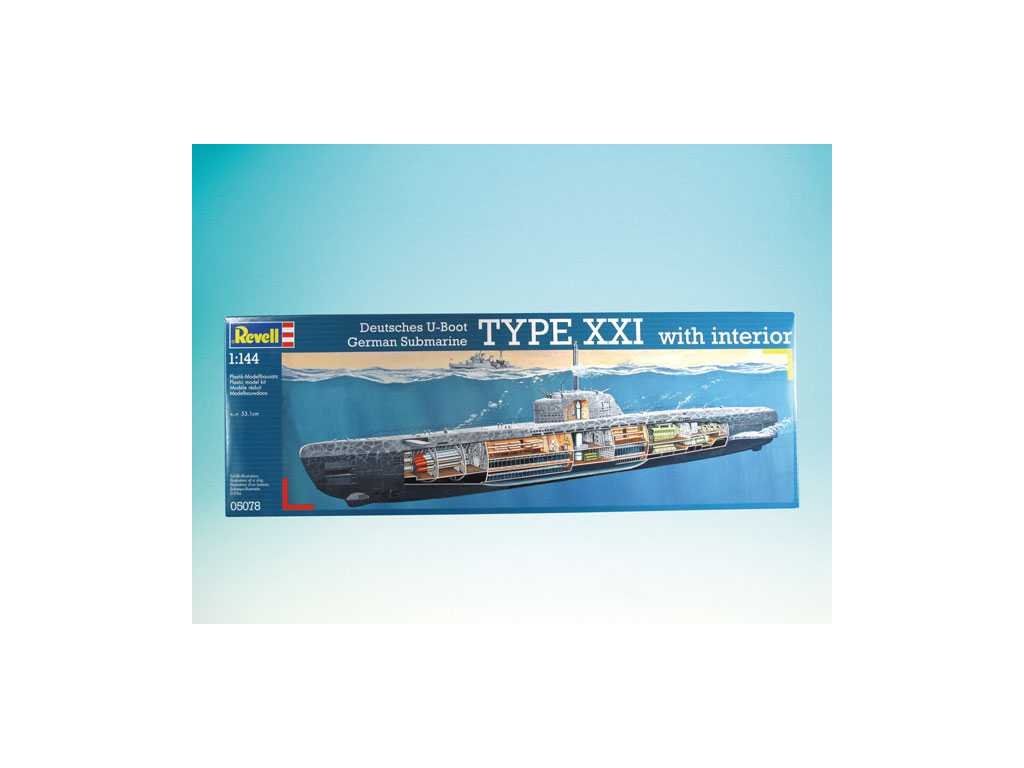 Revell 3951 Plastic ModelKit Submarine 05078 - German U-Boat Type XXI with Interior 1/144