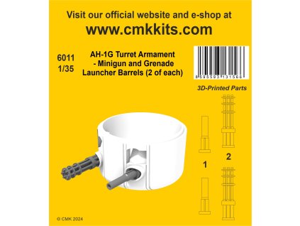 1/35 AH-1G Turret Armament - Minigun and Grenade Launcher Barrels (2 of each)