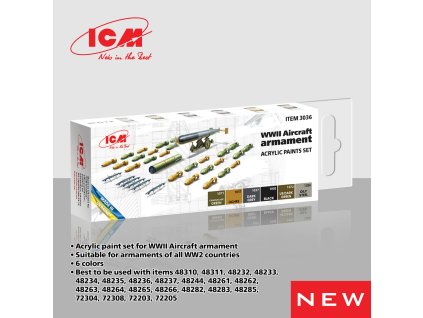 ICM WWII Aircraft armament - acrylic paint set 
6 bottles х 12 ml