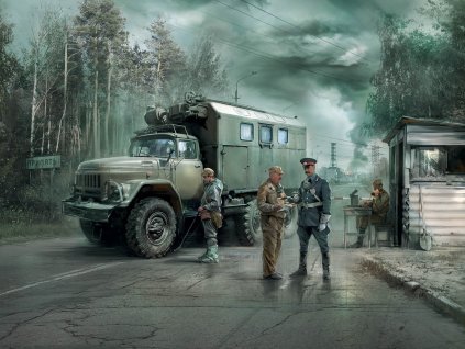 26771 1 35 chernobyl 1 radiation monitoring station zil 131kshm truck 5 figures diorama base with ba