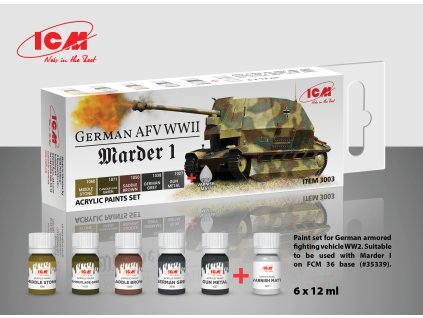 ICM German AFV WW2 (Marder I) - acrylic paint set 
6 bottles х 12 ml