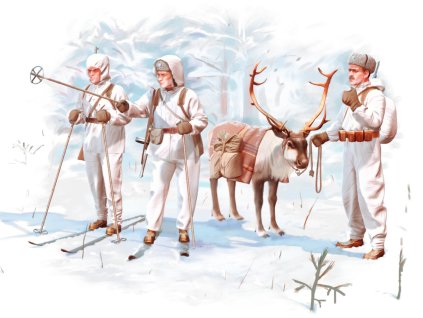 1/35 Finnish Riflemen (Winter 1940) (4 figures - 3 rifleman, 1 reindeer)