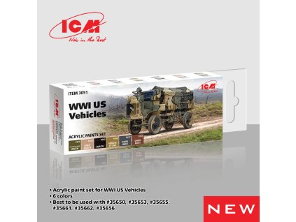 ICM WWI US military vehicles  - acrylic paint set 
6 bottles х 12 ml