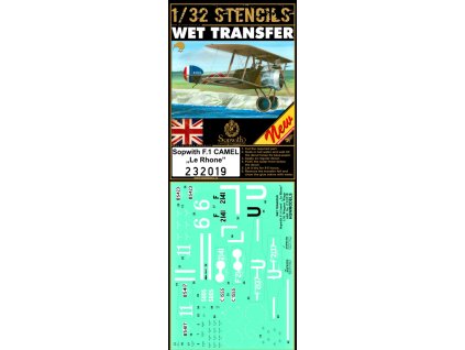 1/32 Sopwith F.1 Camel - Le Rhone Stencils - Wet Transfers - Wingnut Wings