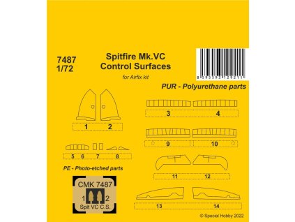 1/72 Spitfire Mk.VC Control Surfaces / for Airfix kit