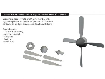 P-51D Hamilton Standard propeller uncuffed PRINT 1/72 recommended for EDUARD