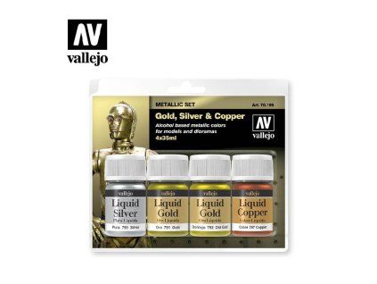 Vallejo Liquid Metal 70199 Alcoholbased Metallic Set Gold (2), Silver & Copper 4 colors set (35 ml)