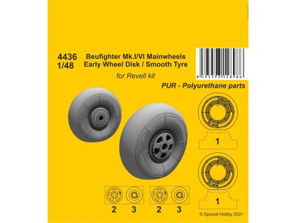 1/48 Beufighter Mk.I/VI Mainwheels - Early Wheel Hub / Smooth Tyre