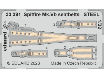 Spitfire Mk.Vb seatbelts STEEL 1/32 recommended for KOTARE