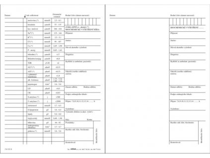 Základní biochemické vyšetření séra (varianta 114121.0 - volné listy, 100 ks)