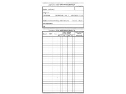 Záznam o léčbě WARFARINEM ORION
