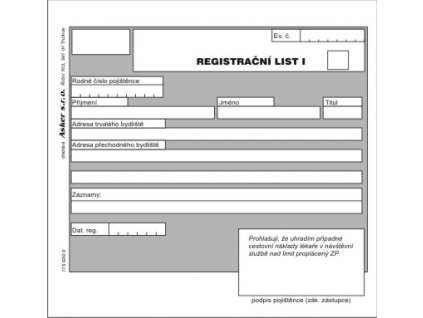 115 030 0 REGISTRAČNÍ LIST I 1