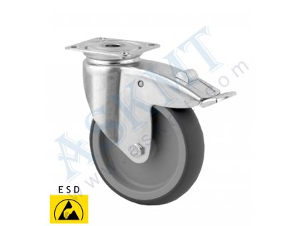 Pojezdové kolo D100 otočné s brzdou, mont. deska 67x77 mm, 4xM8 - ESD