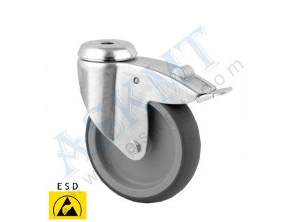 300 100 002 - Pojezdové kolo D75 otočné s brzdou, mont. otvor D 11 mm, ESD, ASKMT-00