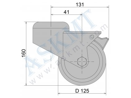 Pojezdové kolo D125 otočné s brzdou, mont. otvor D 12,5 mm, ESD