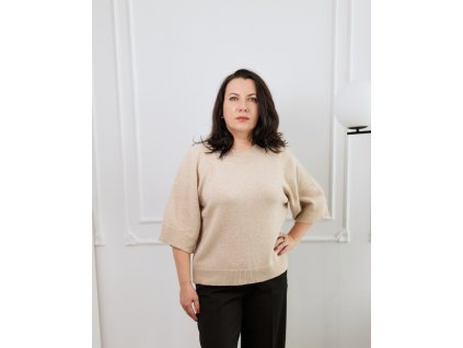 damsky svetr z merino vlny a kasmiru s kratkym rukavem piskova astely.store