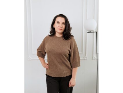 damsky svetr z merino vlny a kasmiru s kratkym rukavem hneda stely.store