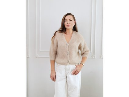 moherovy kardigan s v vystrihem a knofliky svetle taupe astely.store