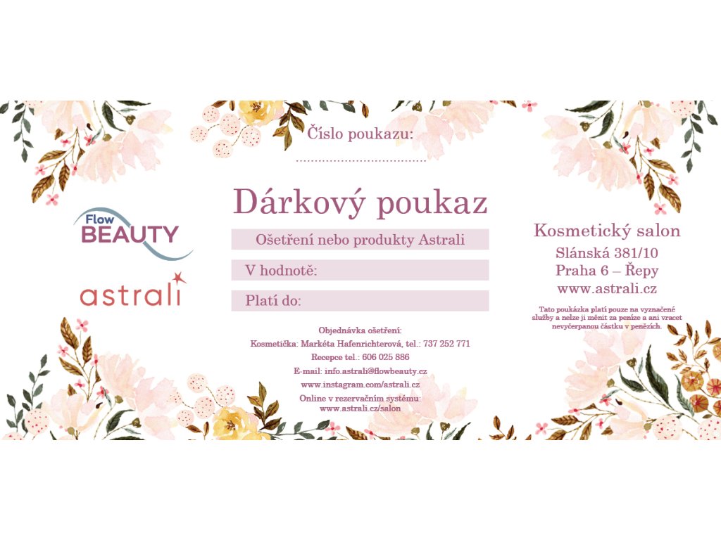 DÁRKOVÝ POUKAZ na Beauty ošetření nebo produkty ASTRALI