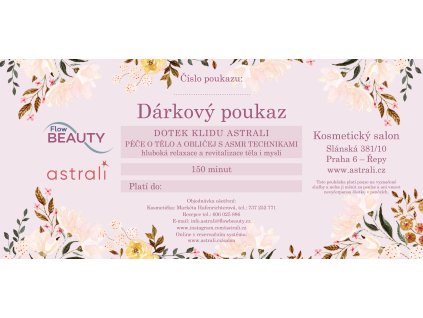DÁRKOVÝ POUKAZ na obličejové a tělové ošetření ASTRALI DOTEK KLIDU vč. ASMR – 150 minut