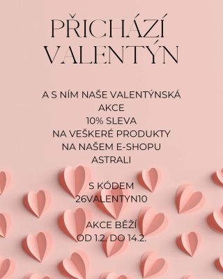 Od 1. 2. do 14. 2. jsme pro vás na e-shopu Astrali připravili valentýnskou slevu 10 % na veškeré produkty 🌸 🎁 Slevový kód:...