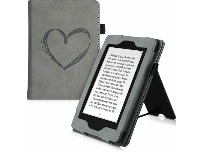 Pouzdro KW Mobile - Brushed Heart - KW5022203 - pro Amazon Kindle Paperwhite 4 (2018) - šedé  KW Mobile obal na Amazon Kindle Paperwhite 1/2/3/4, Kindle 2019/2020, Kindle 8/6/Touch, kapsa, stojánek, AutoSleep, motiv Brushed Heart, šedý + záruka