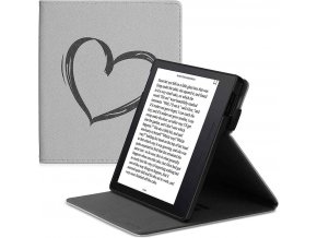 Pouzdro KW Mobile - Brushed Heart - KW4941806 - pro Amazon Kindle Oasis 2/3 - šedé  KW Mobile obal na Amazon Kindle Oasis 2/3, kapsa, stojánek, motiv Brushed Heart, šedé + záruka 3 roky + dárky zdarma