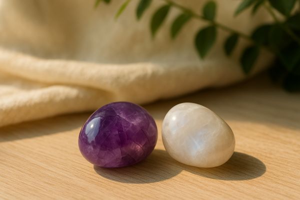 Ametiszt és holdkő együtt – két nőies kristály a lelki harmóniáért