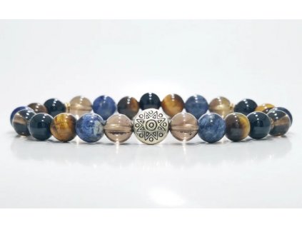 Füstkvarc ónix szodalit tigrisszem férfi ásvány karkötő