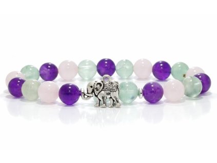 fluorit ametiszt rozsakvarc karkoto elefant medallal 2317