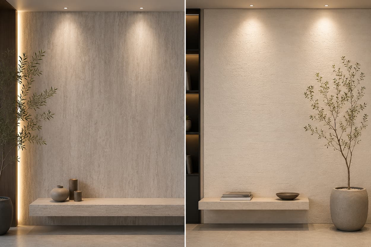 Travertínové MCM panely Light Beige Travertine FS-104 a Grey Travertine FS-105