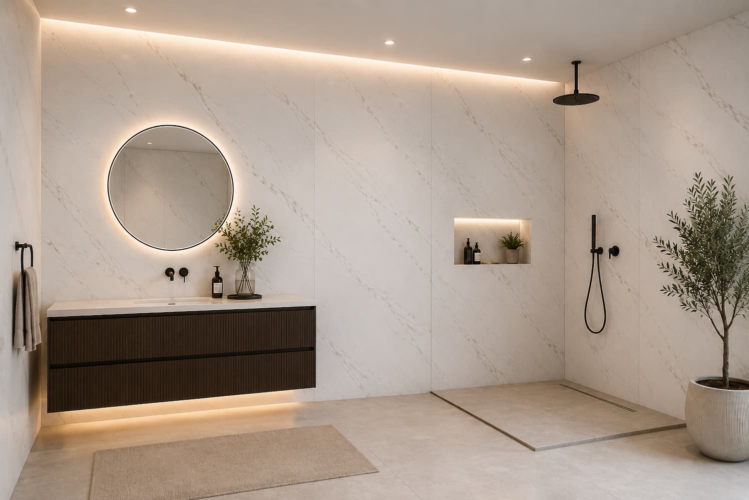 PVC panel do kúpeľne Calacatta White bez škár