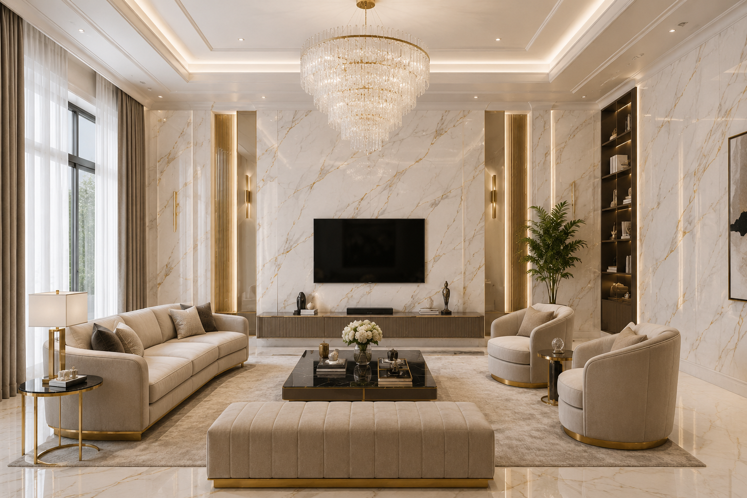 PVC panely na stenu Carrara Gold veľkoformátový mramorový obklad
