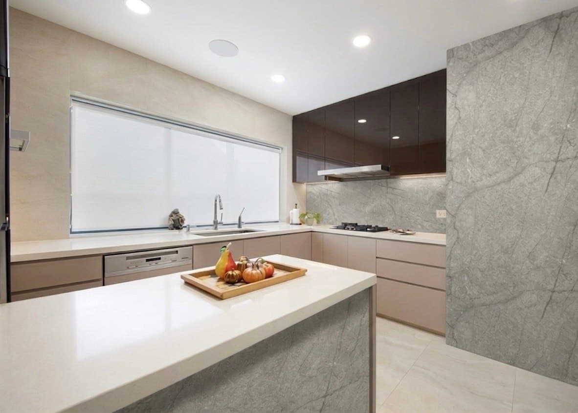 PVC wall panels used as kitchen splashback protecting wall from water and grease