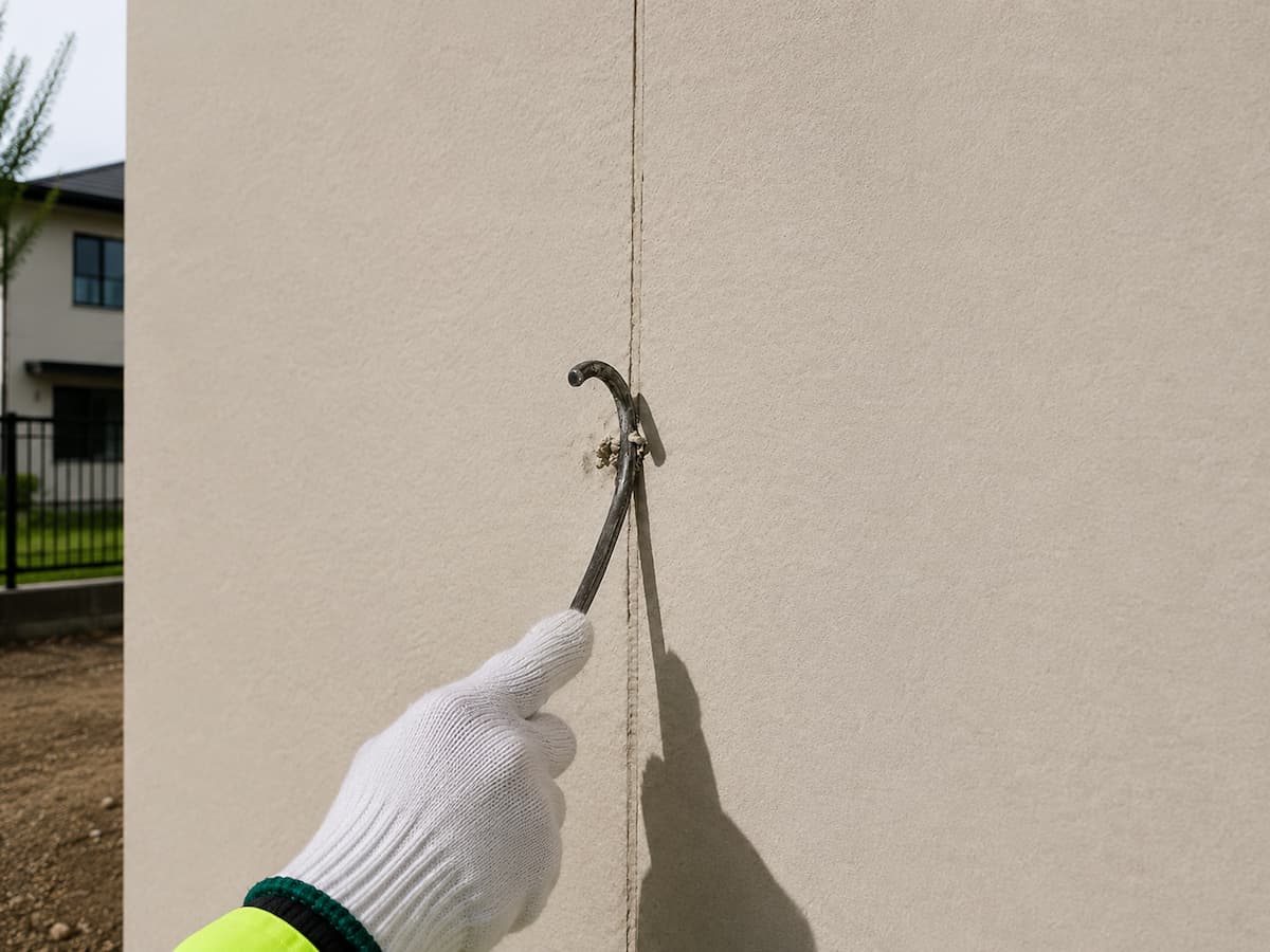 Úprava škáry flexibilného kamenného obkladu pomocou škárovacieho nástroja po čiastočnom zaschnutí škárovacej hmoty.