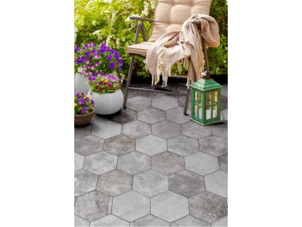 Ceramic Tiles 20X24 (cm) - POMPEIA GRIS Hexagon-cement design- walls + floors -outside + inside
