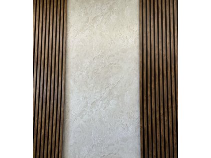 Luxuriöse Marmor- und Holz-Kombination-cremefarbene PVC-Marmorplatte und akustische MDF-Platte in natürlichem Braun