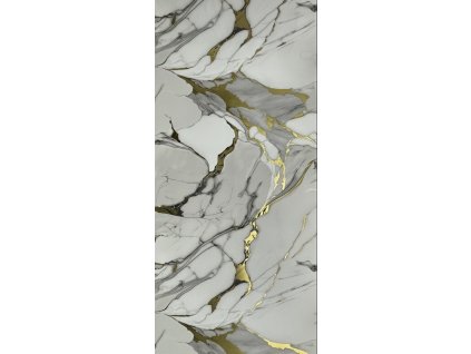 At-Europe: Lesklý Kráľovský Zlatý Mramor PVC Panel (VZ-NEW-08) s výraznými zlatými žilami. Luxusný vzhľad.