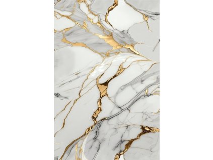 At-Europe: Lesklý Kráľovský Zlatý Mramor PVC Panel (VZ-NEW-08) s výraznými zlatými žilami. Luxusný vzhľad.