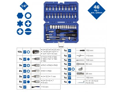 Briliant tools BT020046 1/4" súprava nástrčkových kľúčov, 46-dielna