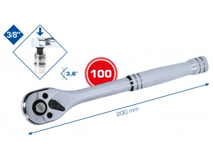 Briliant tools BT021995 3/8" račňa s prepínacou páčkou s kovovou rukoväťou, 100 zubov